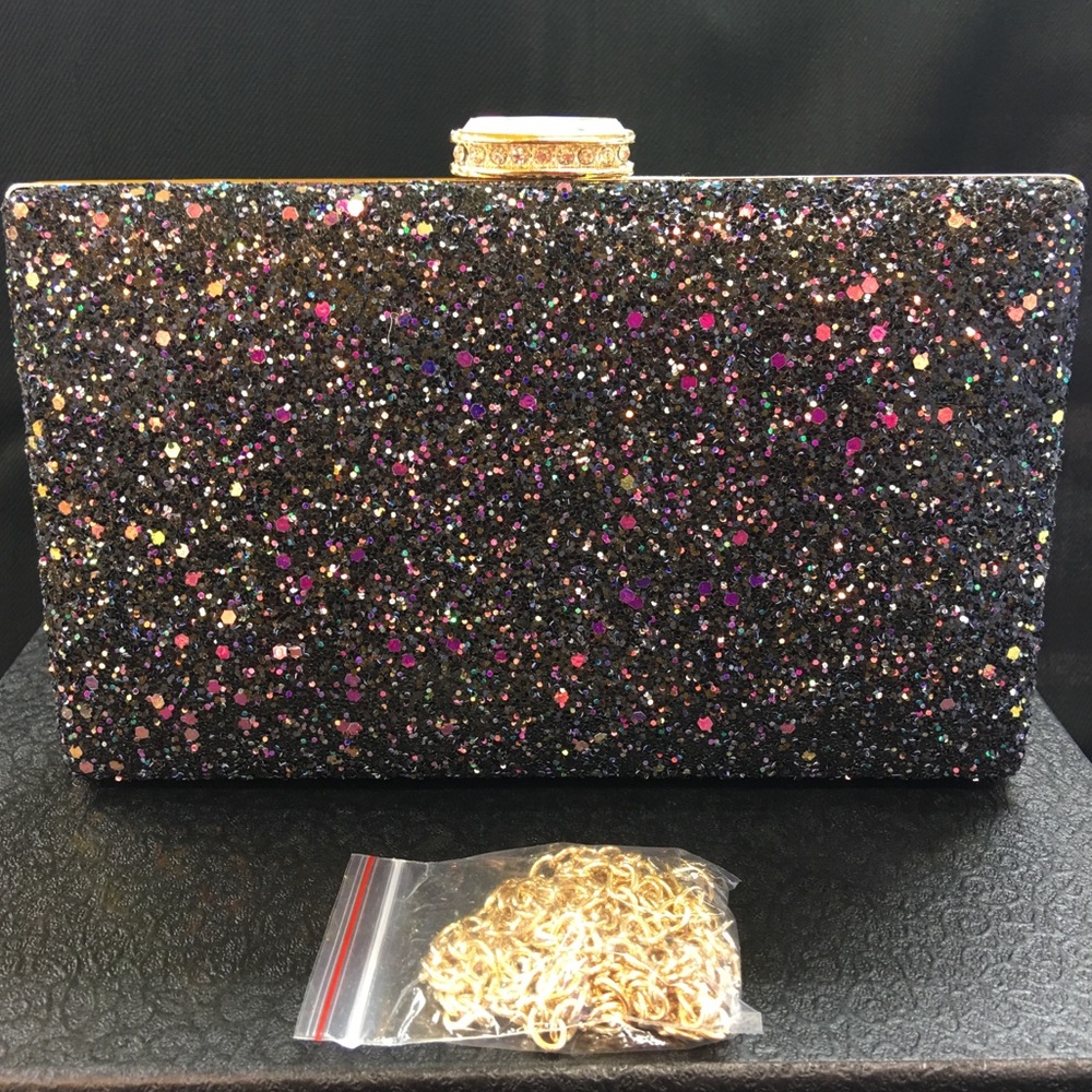 Black Iridescent Sparkly Glitter Clutch Purse Bag